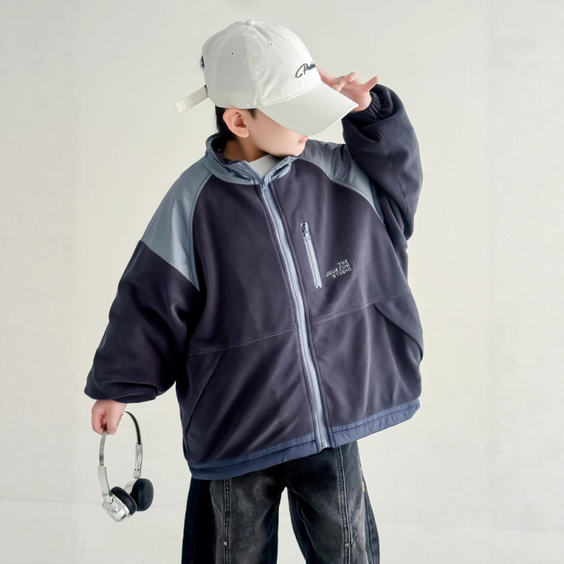 男童秋冬款外套加厚新款大童冬装拼接冬季奥利绒儿童毛毛衣潮