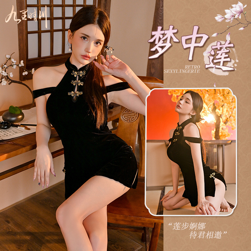九里晴川情趣内衣古风旗袍开叉性感魅力激情套装纯欲睡衣成人情趣 九里晴川Q0079[旗袍连衣裙-黑] 均码高清大图