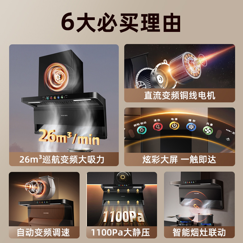 樱雪(INSE)顶侧双吸油烟机家用7字型油烟机26m³大吸力抽油烟机变频低噪1100Pa自动清洗ZK2429