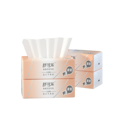 舒可乐 可湿水抽取式纸面巾4层40抽每包原生木浆抽纸纸巾实惠装餐巾纸家庭装纸抽卫生纸家用母婴可用 4包装
