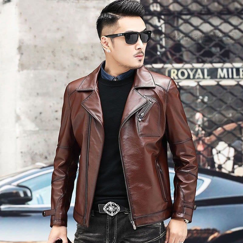 海宁男士真皮皮衣短款头层牛皮真皮夹克男西装领商务外套春秋季图片