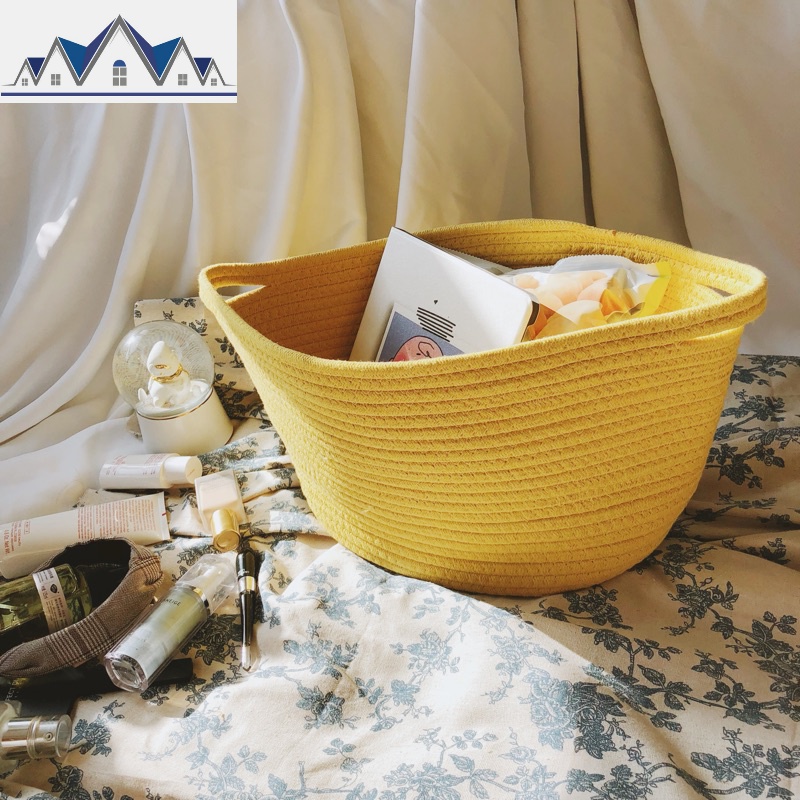 北欧家用落地折叠脏衣篮晾衣篮衣柜衣帽间儿童玩具杂物收纳筐棉线 三维工匠收纳篮 浅黄色日出黄大号