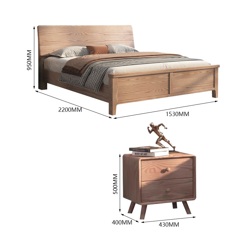 中豫鑫泽 ZYXZ4022718简约白蜡木实木床原木风单人床1.5米含两个床头柜高清大图