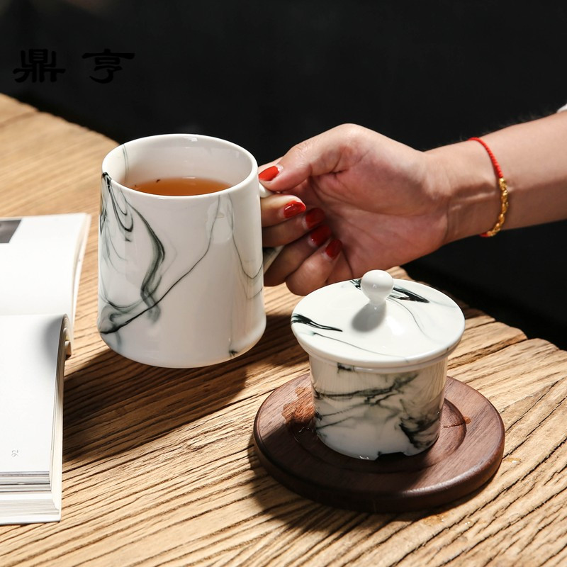 鼎亨创意青瓷茶水杯子陶瓷泡茶杯 带过滤办公会议个人马克杯带盖