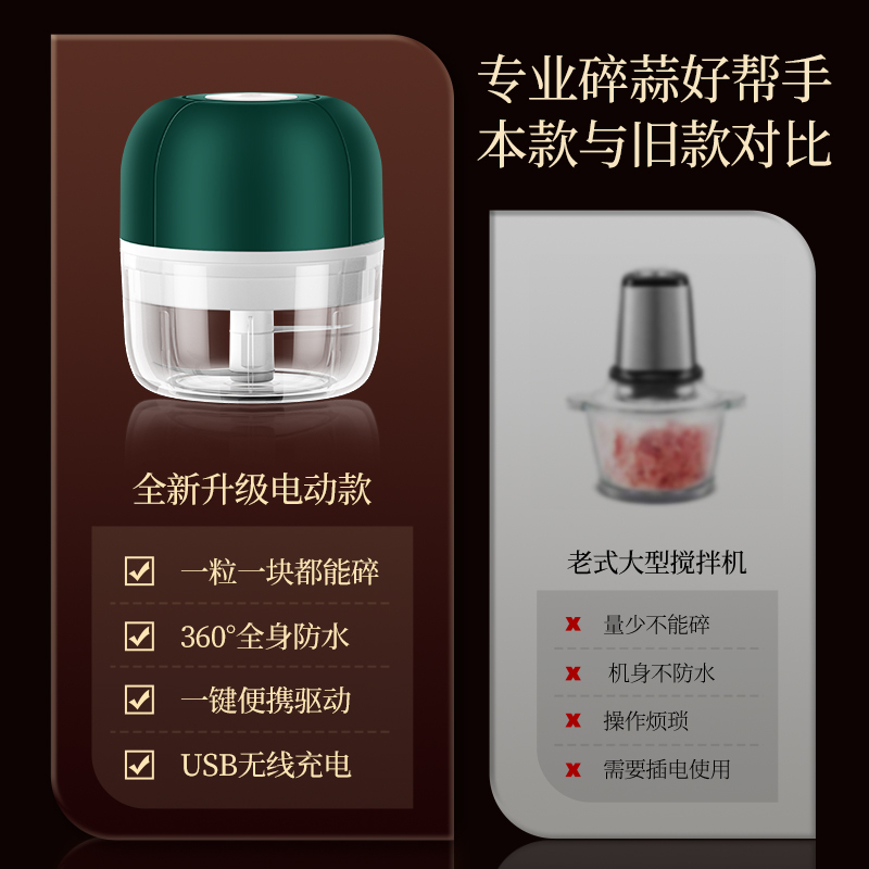 无线家用电动蒜泥神器剥拉搅蒜捣蒜器绞肉机厨房压蒜泥自动打蒜机德国工艺料理机