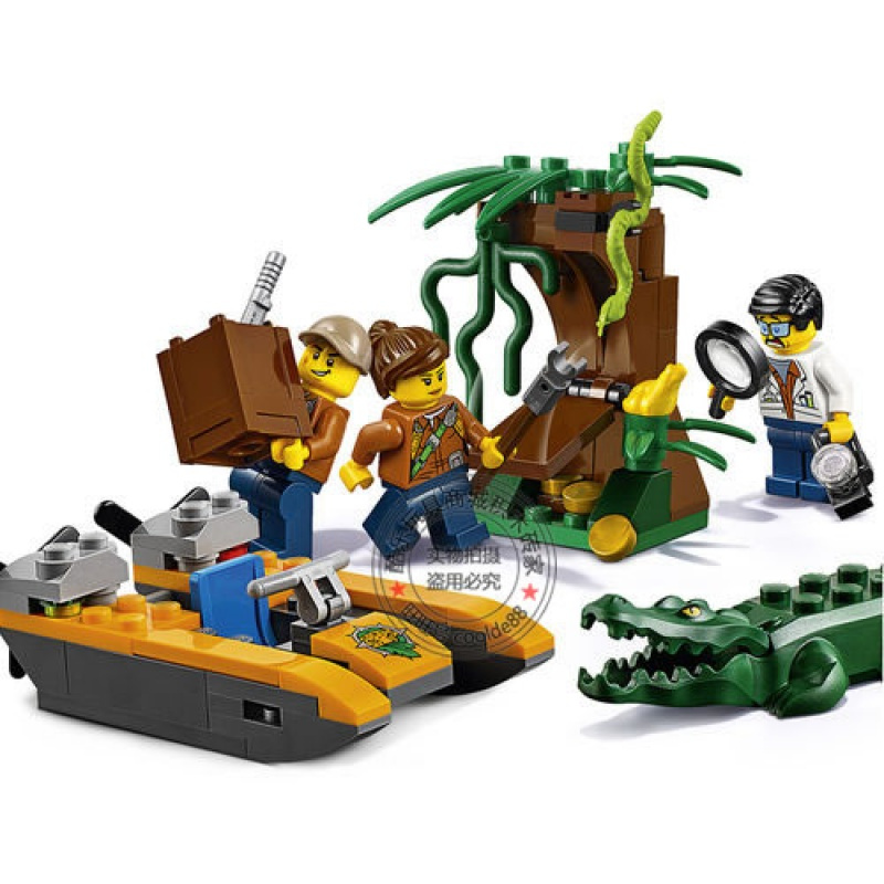 城市警系列丛林入套装火山探险车直升机兼容乐高积木玩具60157监狱岛