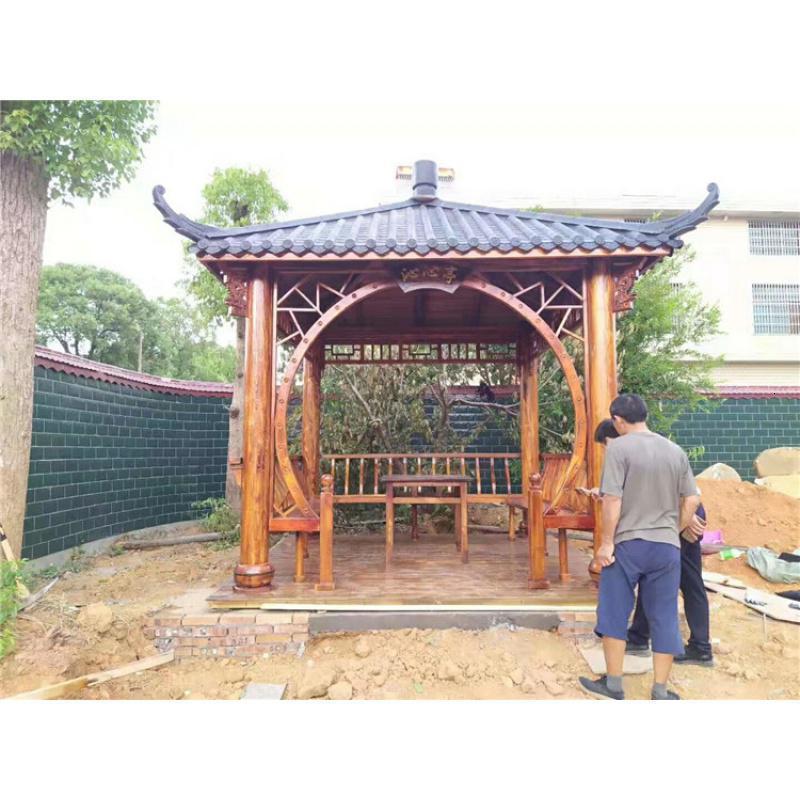 森美人六角凉亭户外庭院实木木屋别墅简易花园楼顶防腐木亭子古建休闲亭 四角树脂瓦，不包邮免维护