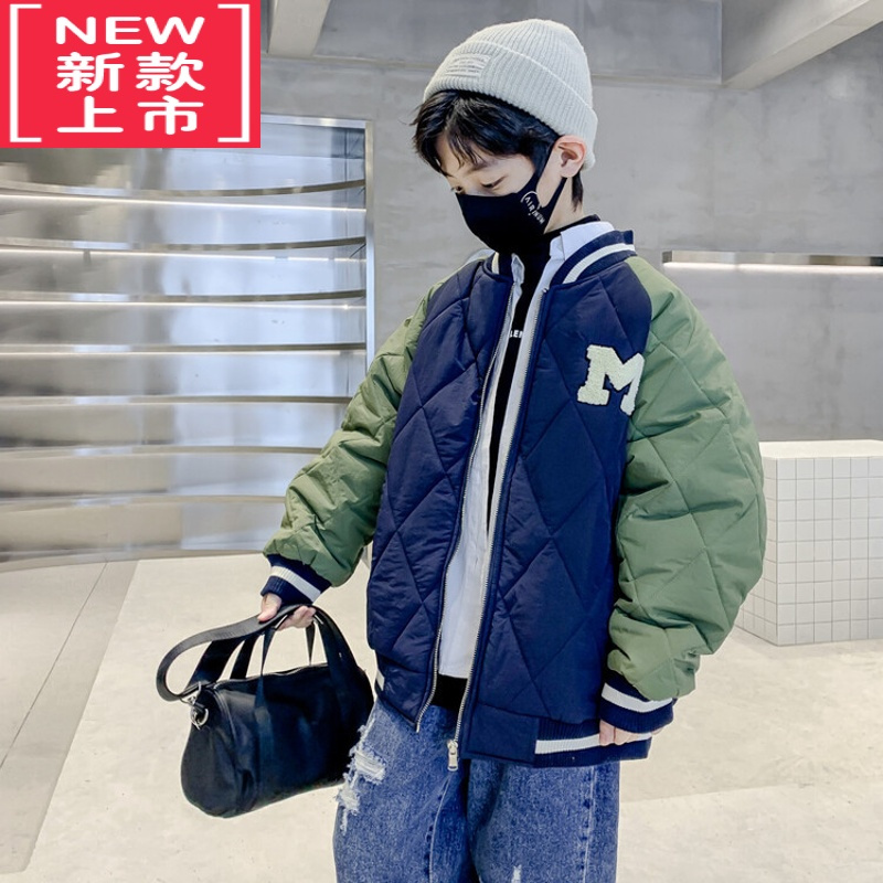 可莉允男童棉服冬款2022新款儿童冬季装夹棉薄外套中大童洋气二棉棒球服