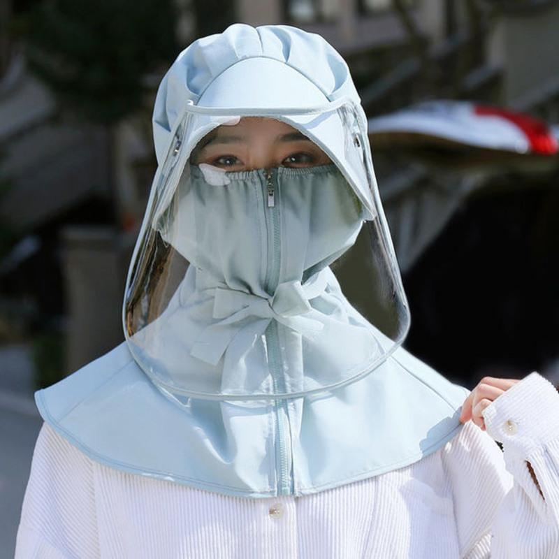 防晒帽子女遮脸防紫外线遮阳帽防护面罩防飞沫隔离防尘骑车太阳帽 水晶面-绿色 儿童(50-54cm)