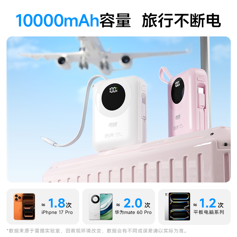 雷摄LEISE大容量100000mAh超薄便携粉色移动电源轻巧时尚长效续航高清大图
