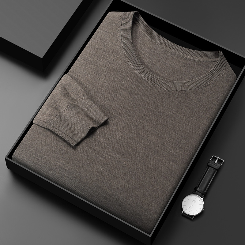 2025秋冬装100%纯羊毛绒品牌羊绒衫男圆领新款春秋打底衫针织毛衣圆领精纺羊绒爸爸装青年毛衣针织衫男毛衣纯羊毛衫男单穿高清大图