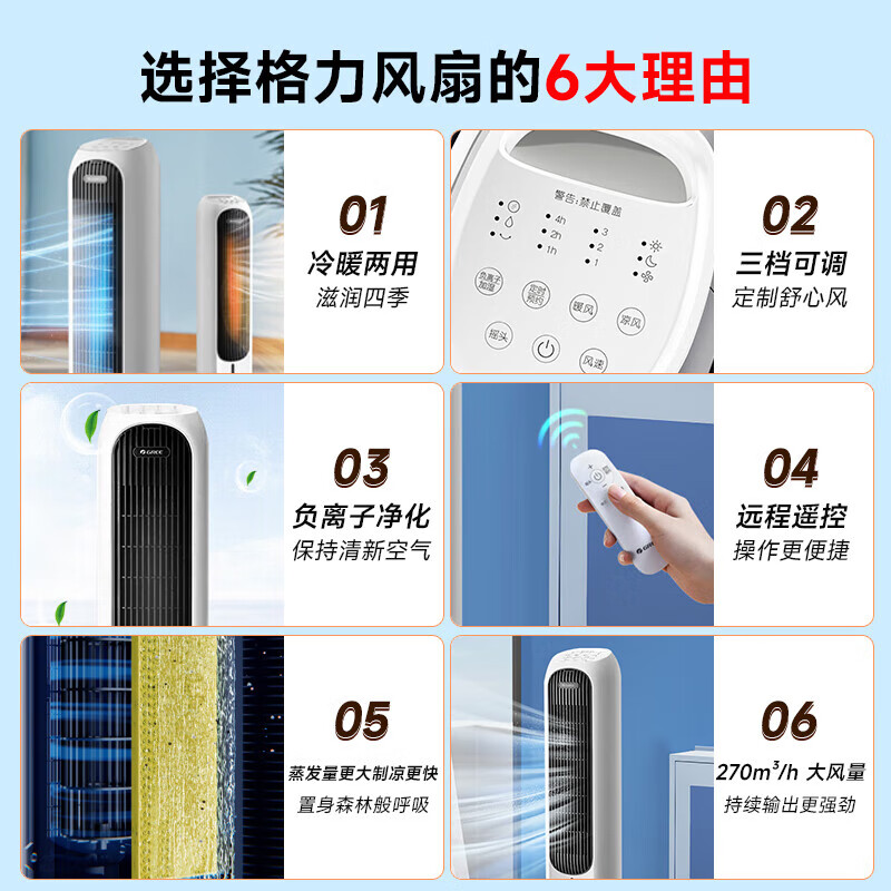 格力塔式空调扇4L遥控冷暖扇 负离子净化款KS-04X71RDG高清大图