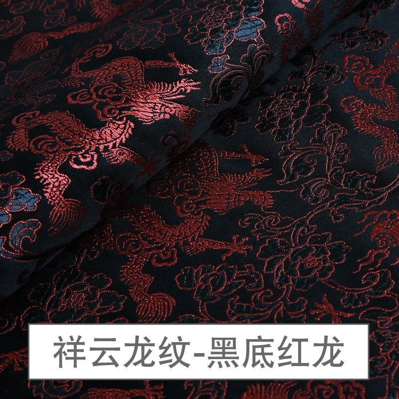 家柏饰(CORATED)织锦缎布料 绸缎旗袍面料中国风民族唐装香包仿真丝 丝绸锦缎布料 富贵花纹-黑色(宽90cm)高清大图