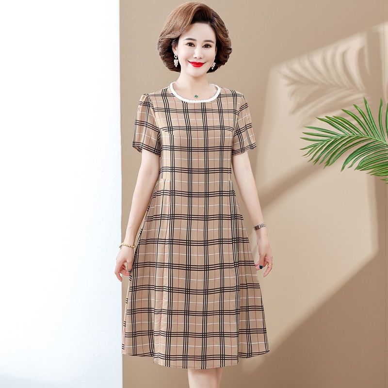 琼斯维格中年夏装洋气格子连衣裙中老年女夏季新款气质裙子