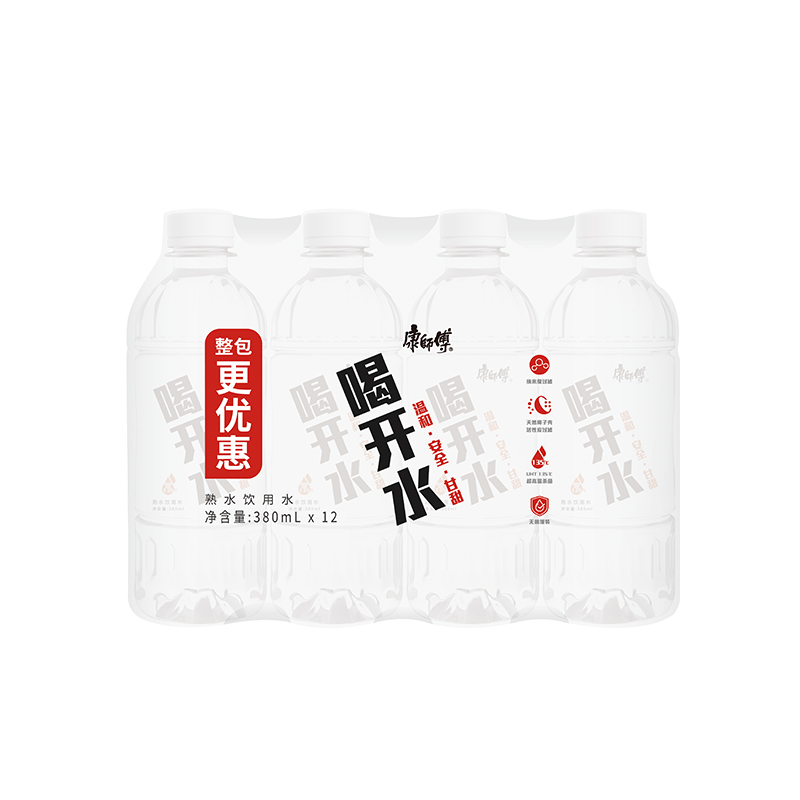 康师傅喝开水熟水饮用水380ml*12瓶装 纯净水瓶装水会议家庭用水高清大图