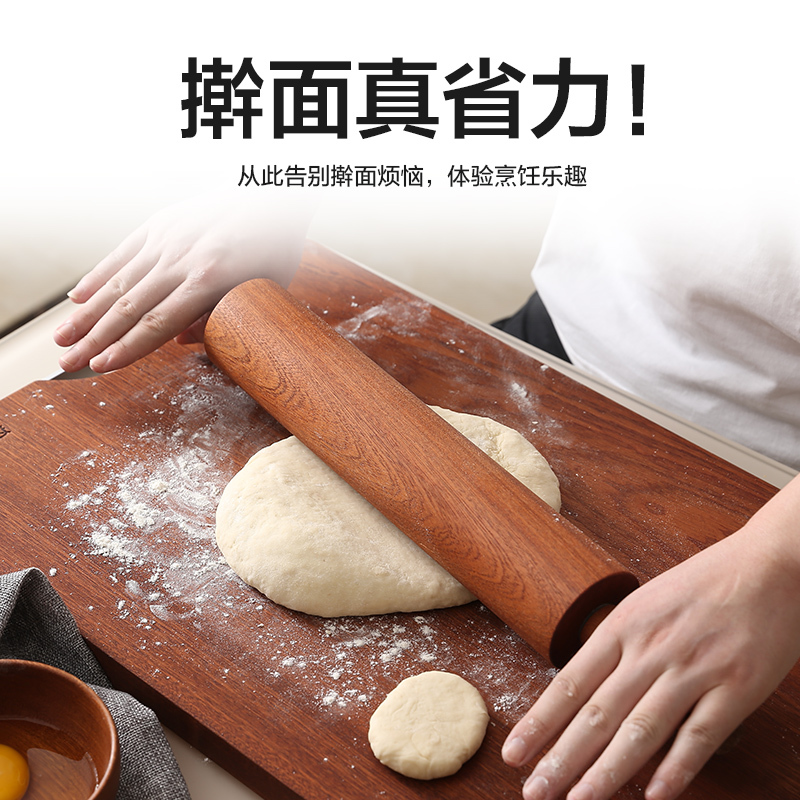 达乐丰 木质滚轴擀面杖 48.3*6CM 单只装乌檀木整木无漆擀面杖 家用擀面棍 饺子棍棒 实木擀饺子皮工具