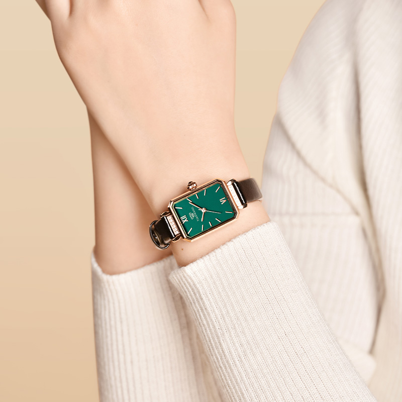 天王女士手表石英表轻奢复古小绿表防水皮带女表送女友老婆生日礼物推荐31283高清大图