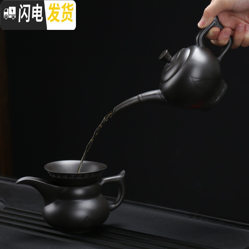 三维工匠家用紫砂功夫茶具套装简约原矿黑泥整套茶壶茶杯红茶泡茶器 紫砂-西施壶10件套组高清大图