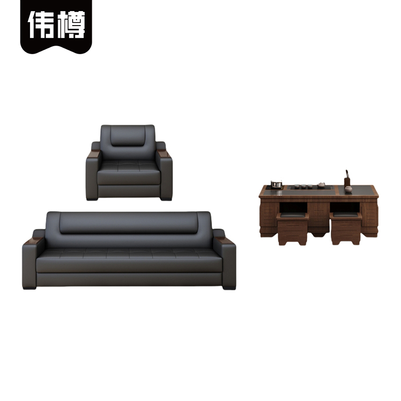 伟樽皮质沙发单+三人位+茶几1300*800*550mm套高清大图