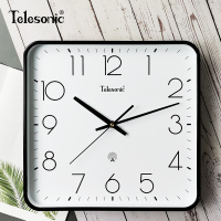 天王星(Telesonic)电波钟方形挂钟居家客厅时钟轻奢装饰创意挂墙表时尚大气挂表艺术卧室餐厅钟表 黑色【长33厘米、高32厘米】自动对时+分秒不差