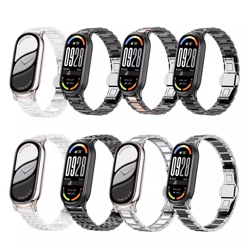 适用小米手环9表带10新款三珠陶瓷金属腕带band9运动智能手环3139B高清大图