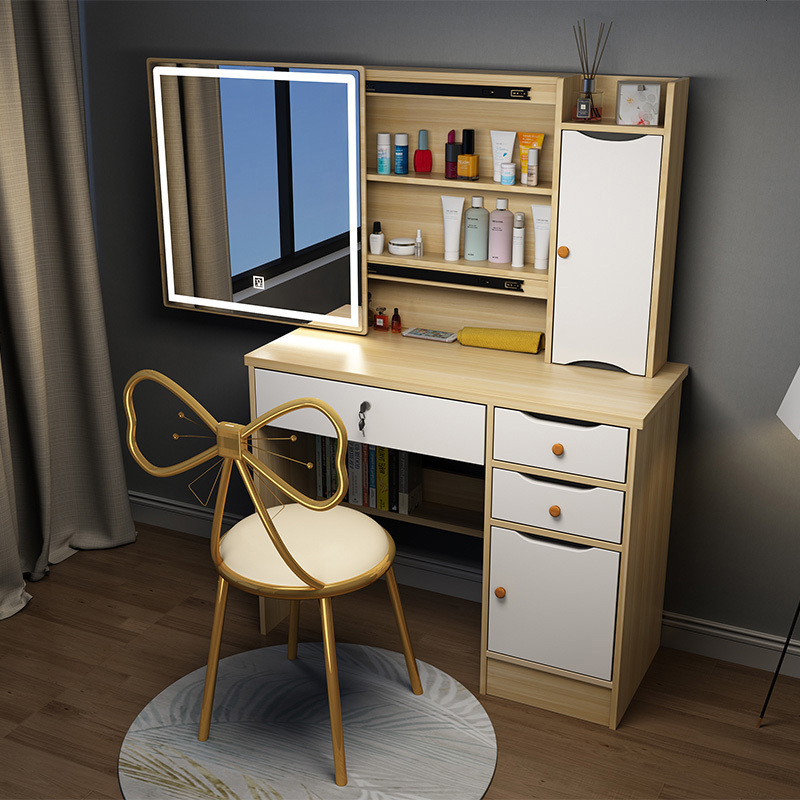 介绍_化妆桌梳妆台卧室现代简约网红风经济型小迷你50收纳柜一体功能