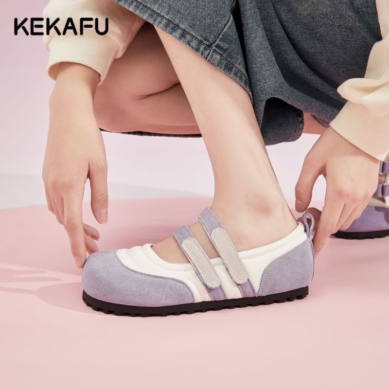 珂卡芙玛丽珍女鞋2023夏季新款软底平跟拼色芭蕾鞋配裙子丑萌单鞋