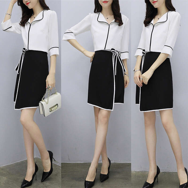 春女装正装ol职业套装裙短裙两件套套裙衬衣白衬衫配裙套装夏图片色
