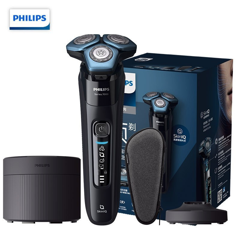 飞利浦(Philips) 电动剃须刀 刮胡刀三刀头胡须刀全身水洗电须刀 充电式剃胡刀男士 蓝蜂巢S7735/55