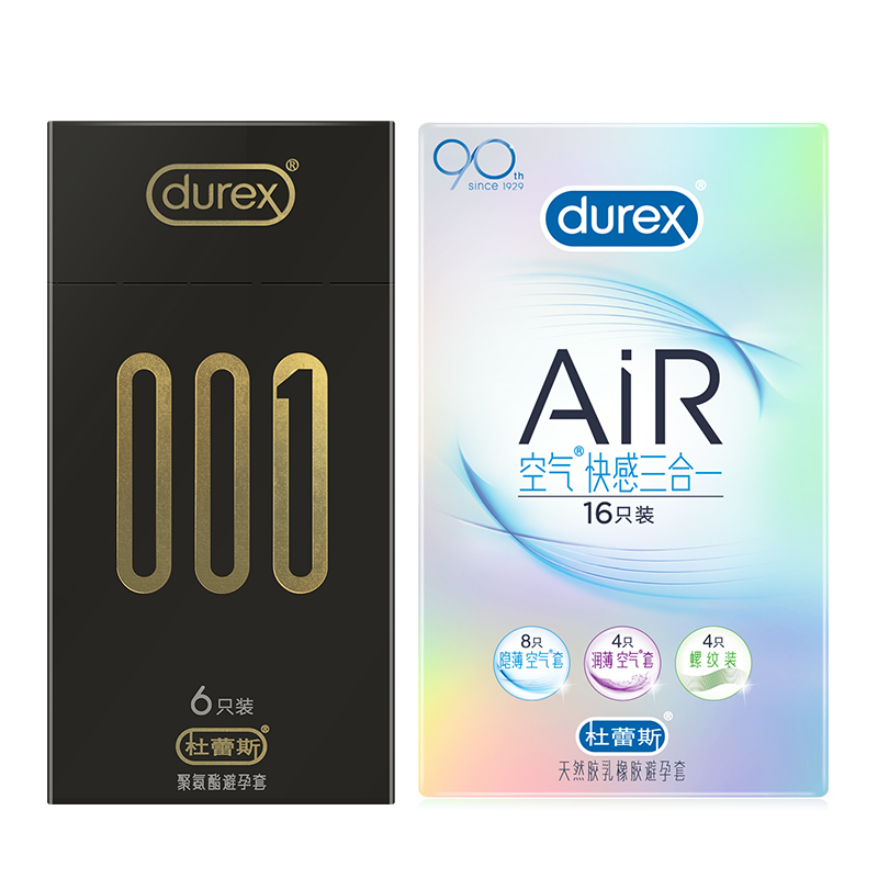 杜蕾斯（Durex） 聚氨酯避孕套 001系列 6只装+AiR空气快感16只 超薄款安全套套 男用成人情趣计生用品byt