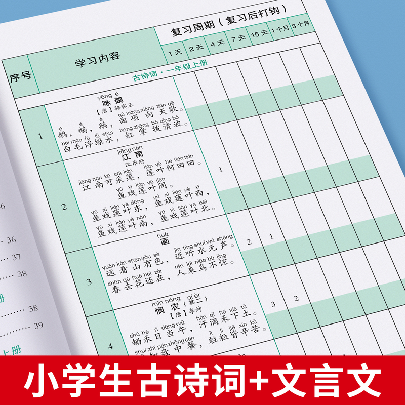 必背古诗文打卡书+古诗词75首 [正版]艾宾浩斯记忆法小学生1-6年级必背古诗词背诵打卡每日计划表文言文记背汇总表默写本