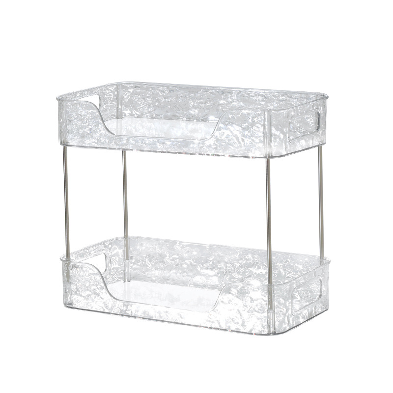 泽熙 [ZT2289]冰川纹收纳架客厅厨房茶杯架水杯架收纳架托盘玻璃 透明色[双层]收纳架