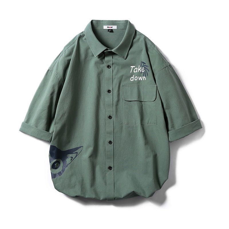 森马集团旗下GLEMALL男士短袖衬衫薄款衬衣韩版潮流港风工装宽松