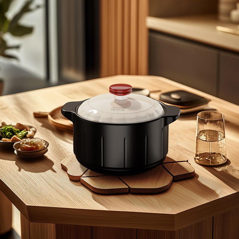 康宁(Corelle Brands)丹霞映雪陶瓷砂锅大容量家用煮粥煲汤煲3.5L CB-TC002-TG/KZ