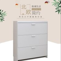 鞋柜简易鞋柜进鞋架免收纳家用鞋柜厅柜鞋柜简易实木色漆鞋柜 双层75宽24厚107高 木纹白色