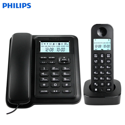 飞利浦(PHILIPS)数字无绳电话机 无线座机 子母机 办公家用 信号覆盖广 屏幕白色背光 DCTG167一拖一黑色