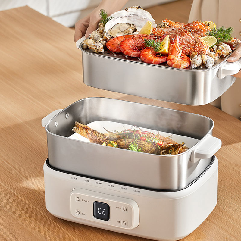 摩动电蒸锅18L不锈钢三层多功能电蒸笼白色MD-DDZ52高清大图