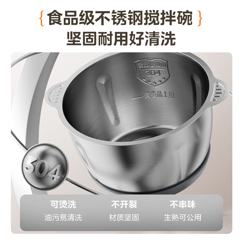 美的多功能小型搅拌机高速绞肉料理机不锈钢机身大容量按键操作漏电保护 MJ-JC18FB高清大图