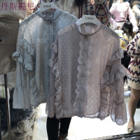 特惠韩国ulzzang荷叶边波点长袖衬衫女春装休闲气质学生衬衣上衣