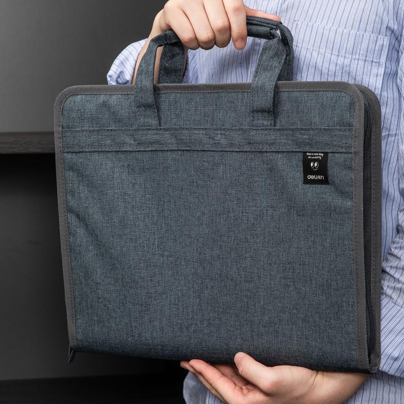 得力布艺风琴包办公文件手提包学生补习袋a4书本试卷分类大收纳袋布艺