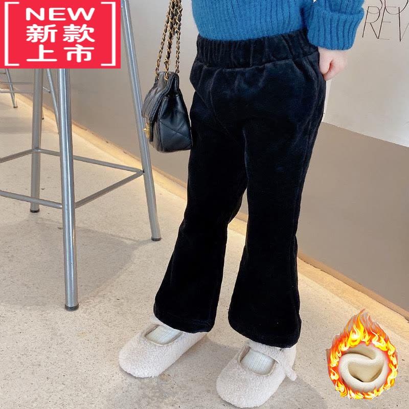 可莉允女童冬季加绒加厚童裤儿童冬装灯芯绒喇叭裤休闲保暖宝宝洋气裤子保暖裤图片