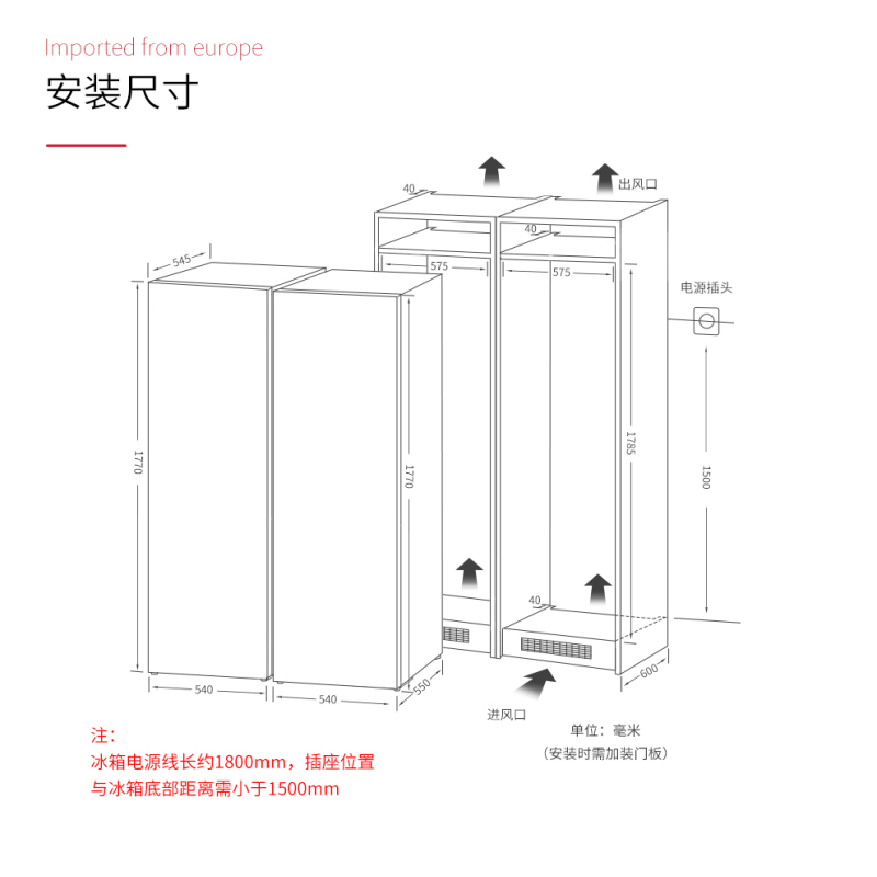 丹麦诗凯麦(SCANDOMESTIC)嵌入式冰箱全冷藏+全冷冻组合对开门 四口人大容量521L电脑温控风冷无霜超薄冰箱