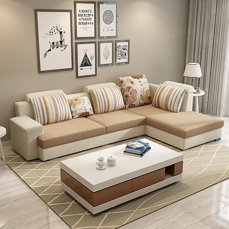森美人小户型北欧布艺沙发组合简约现代L型转角可拆洗客厅沙发套装家具 卡其色右双人位+贵妃2.2米