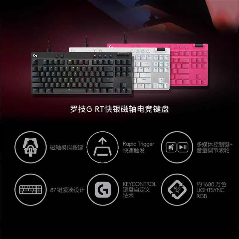 罗技(Logitech) 罗技PRO X TKLRAPID磁轴键盘-粉色高清大图
