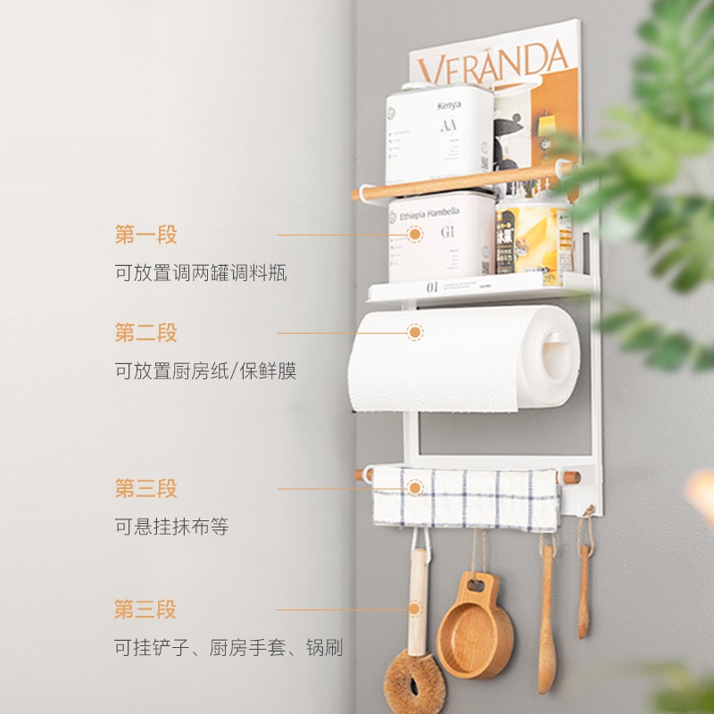 冰箱置物架厨房磁吸纸巾架壁挂式侧挂架简约铁艺磁铁保鲜袋收纳盒收纳层架 三维工匠高清大图