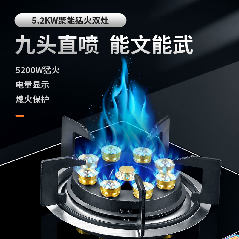 尊威燃煤气双灶猛火大火力750大面板大尺寸650*350-700*400大开孔全包底壳|5.2KWB002-A(液化气)高清大图