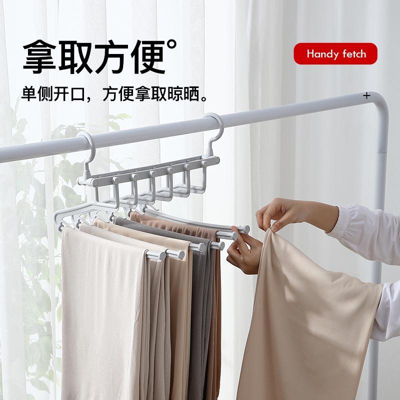 裤架家用裤子收纳多功能折叠魔术裤夹伸缩衣柜整理多层挂衣架晾晒架 三维工匠 浅灰[六合一设计折叠省空间] 3个
