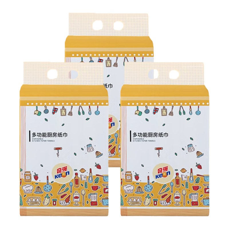 奇强抽纸2层*500张*3提可平放可悬挂锁水吸油QQZJD286