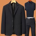 啄木鸟爸爸春装外套装中年西服男春秋季喜公公婚宴礼服中老年西年 185/XXL适合135-150斤 黑色+假两件+裤子