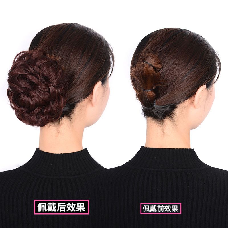 假发女抓夹盘发器古装头饰头花饰品花苞短发发圈女卷夹子成人发圈 自然黑